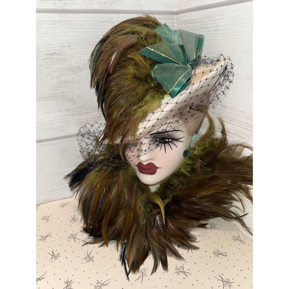 Unique Creations Art Deco Roaring 20s Lady Face Mask Wall Hanging Feather Hat